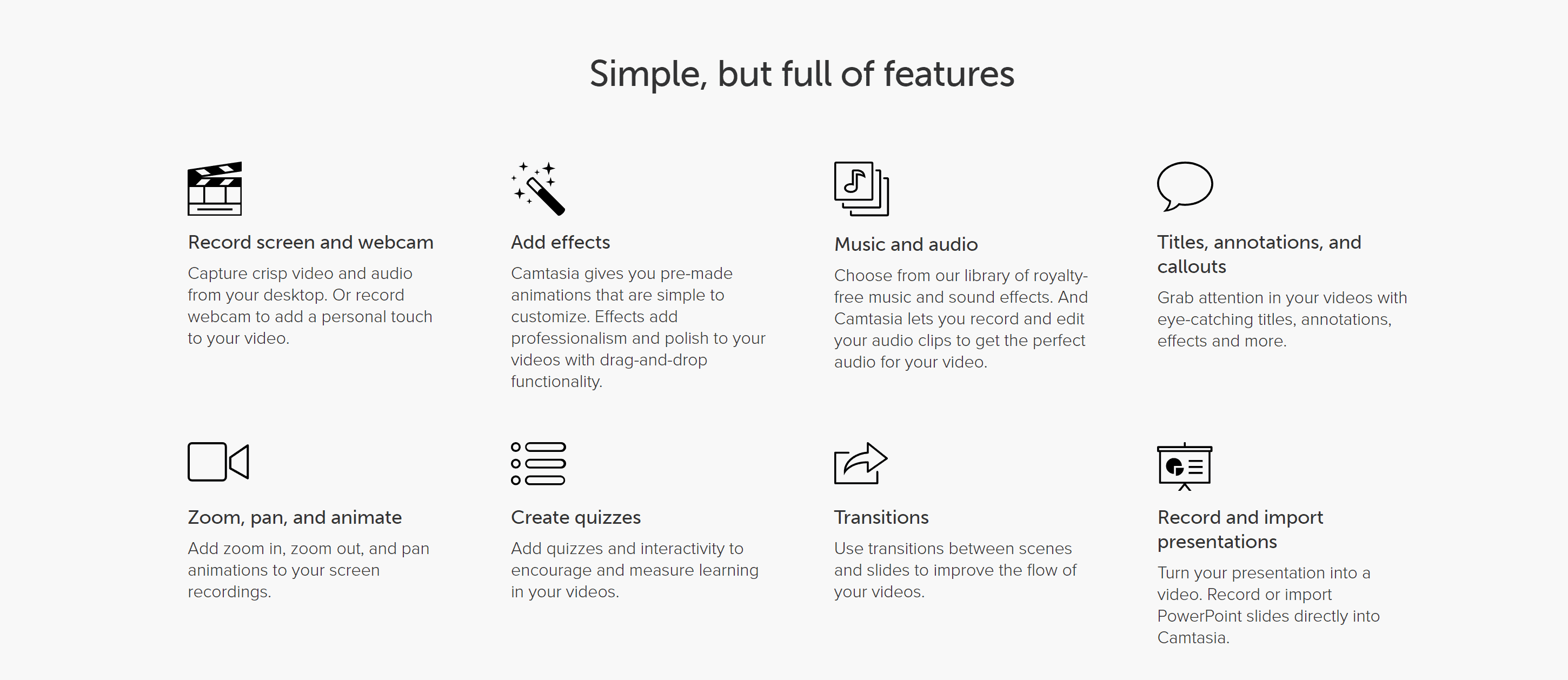 Features Techsmith camtasia editing tool