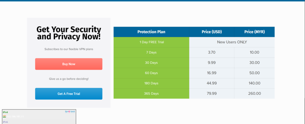 BolehVPN protection pricing plans