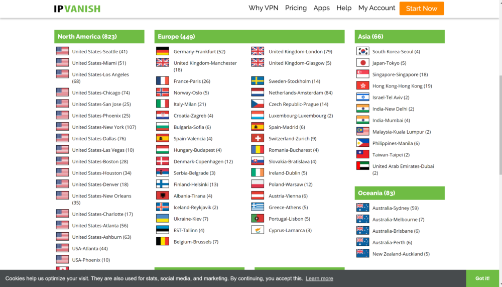 VPN Server Locations IPVanish VPN