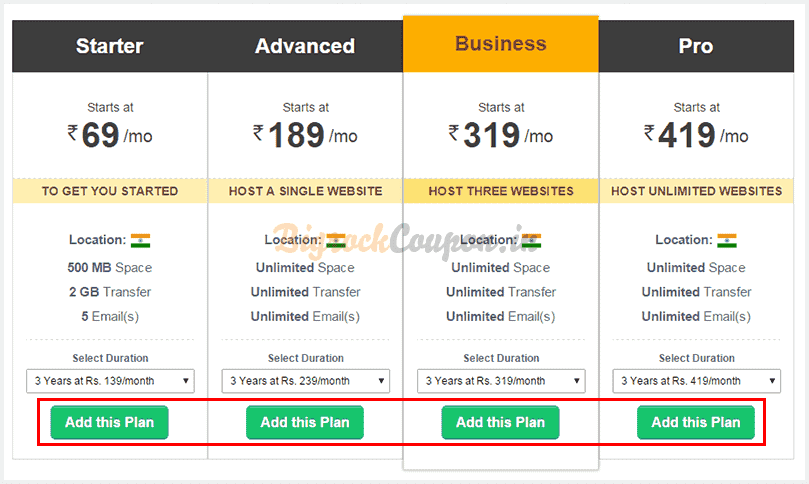 Choose your desired Bigrock hosting coupon.