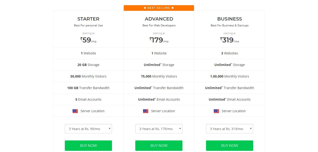 bigrock Pricing plans