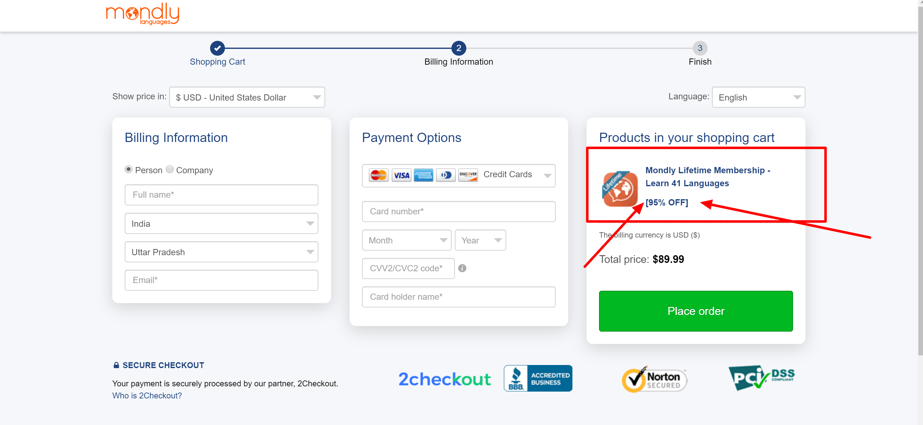 Mondly pricing checkout- Mondly Redeem code