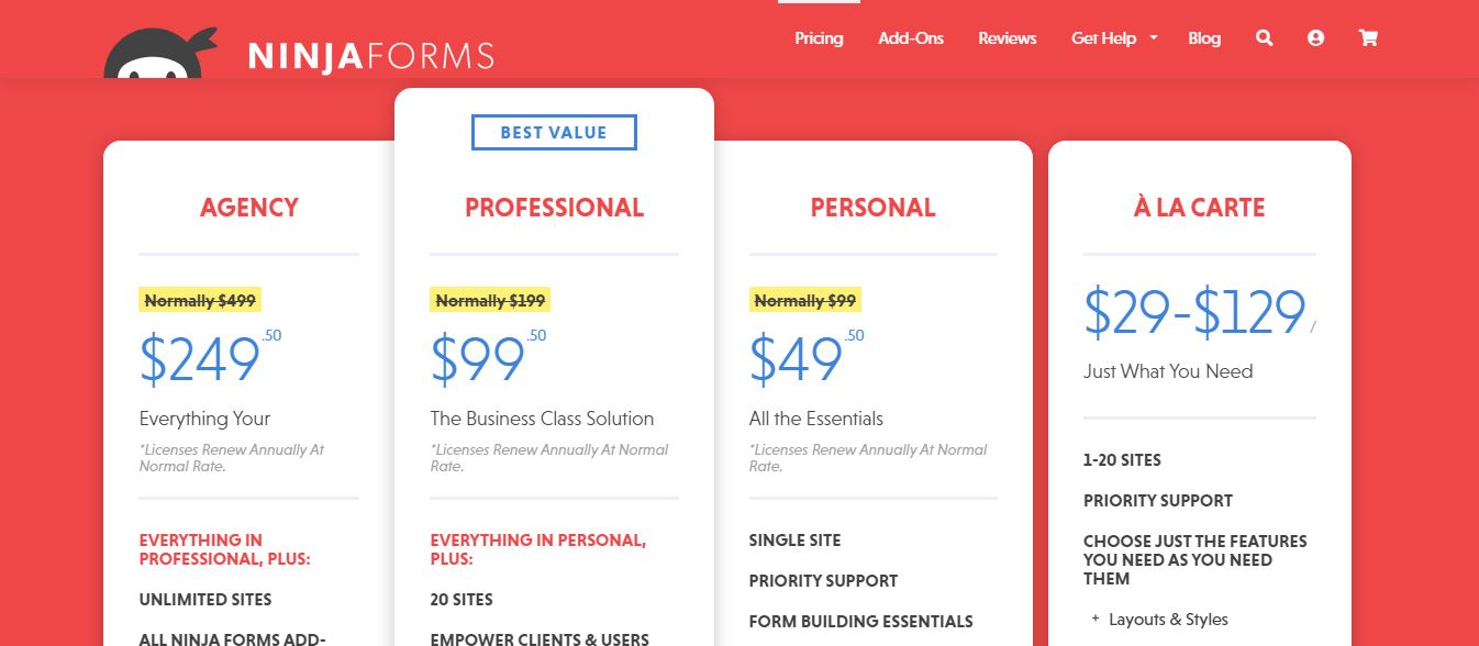 Ninja Forms Pricing