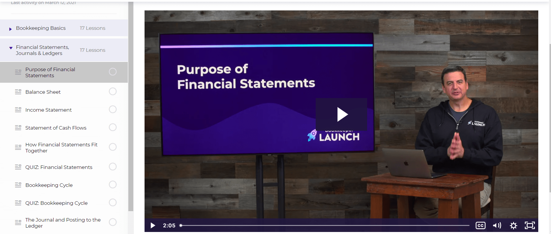 Bookkeeper Launch Financial Statements