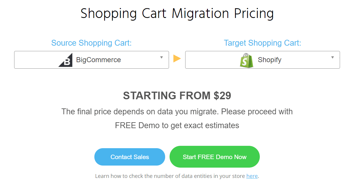 Shopping cart migration pricing