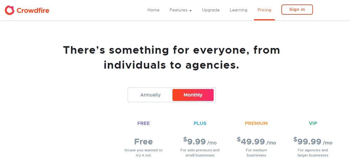 crowdfire pricing