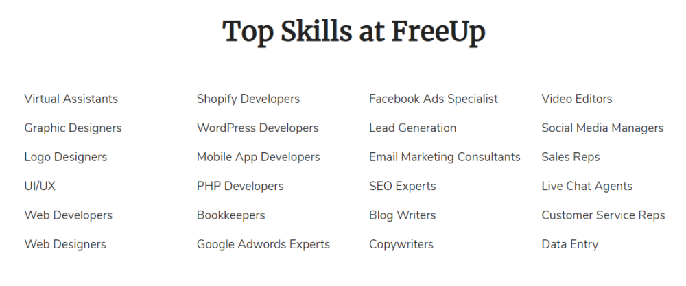 Top Skills At FreeUp