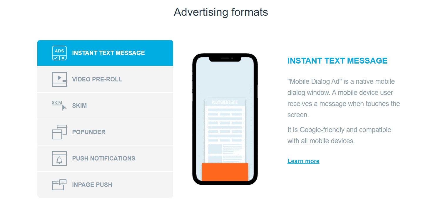 Clickadu - Advertising formats