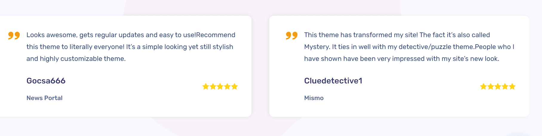 mystery themes testimonials