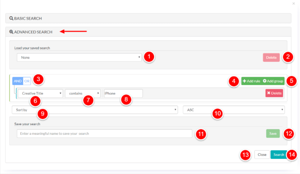 Advanced keyword search in anstrex