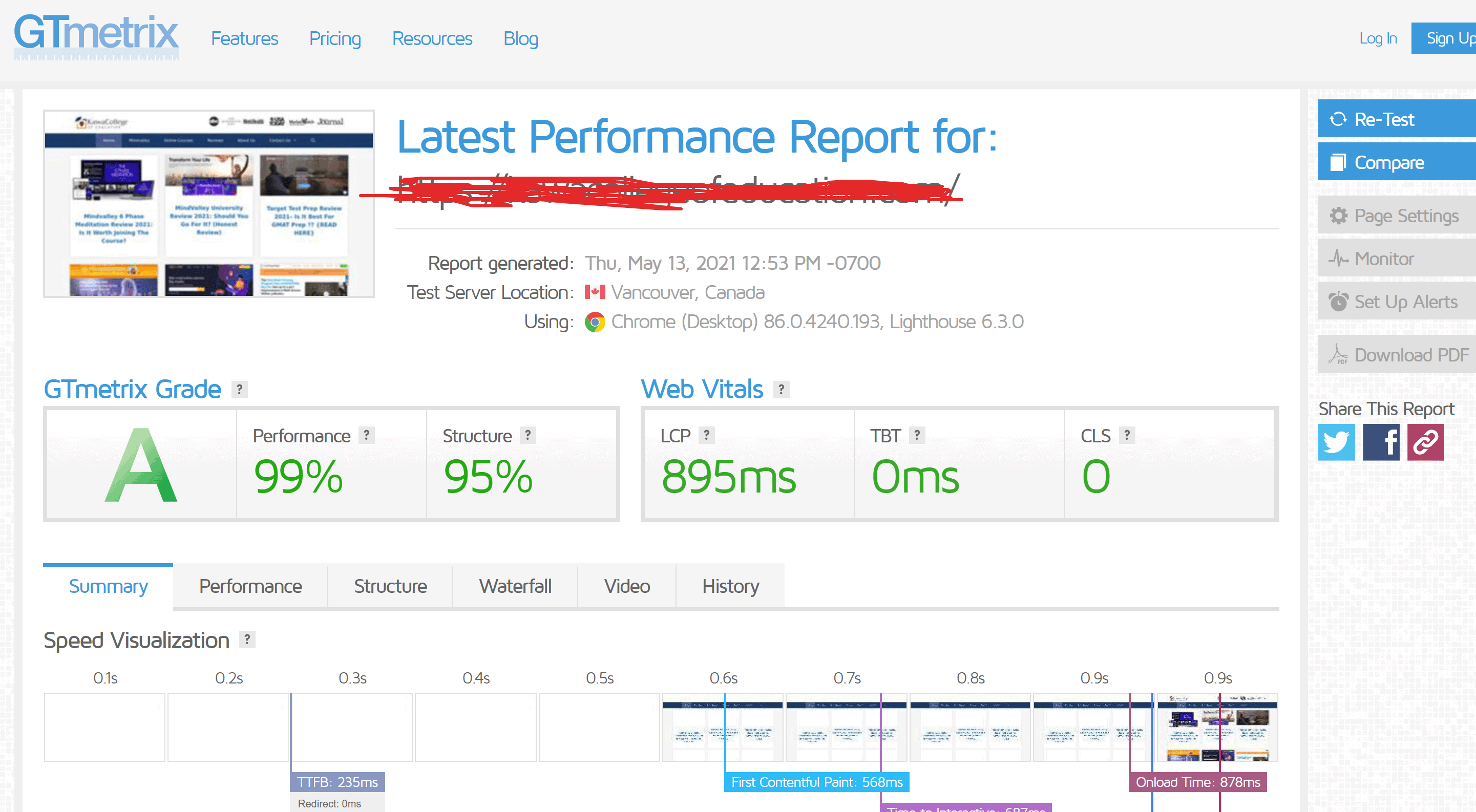 GTmetrix score for WPX Hosting coupons