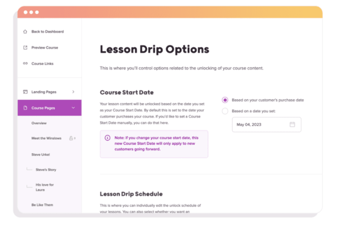 Lesson Drip Options