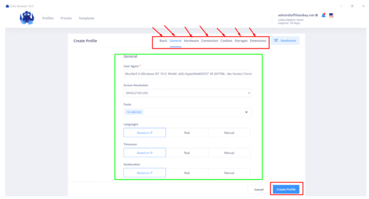 Create Profile on Octo Browser
