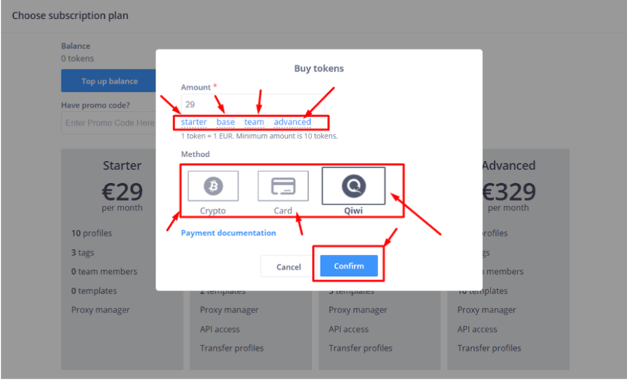 Select the plan & method of your payment & confirm