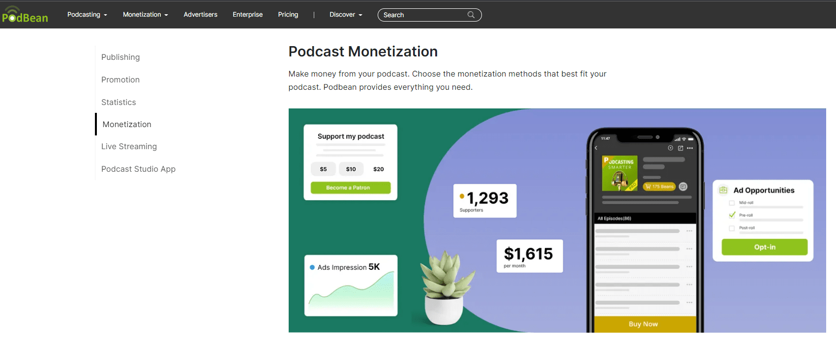 Podbean Monetization and Advertising