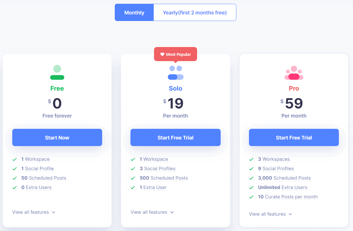 Missinglettr Monthly Pricing