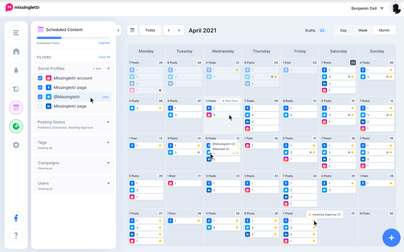 Missinglettr's Analytics Tools Feature