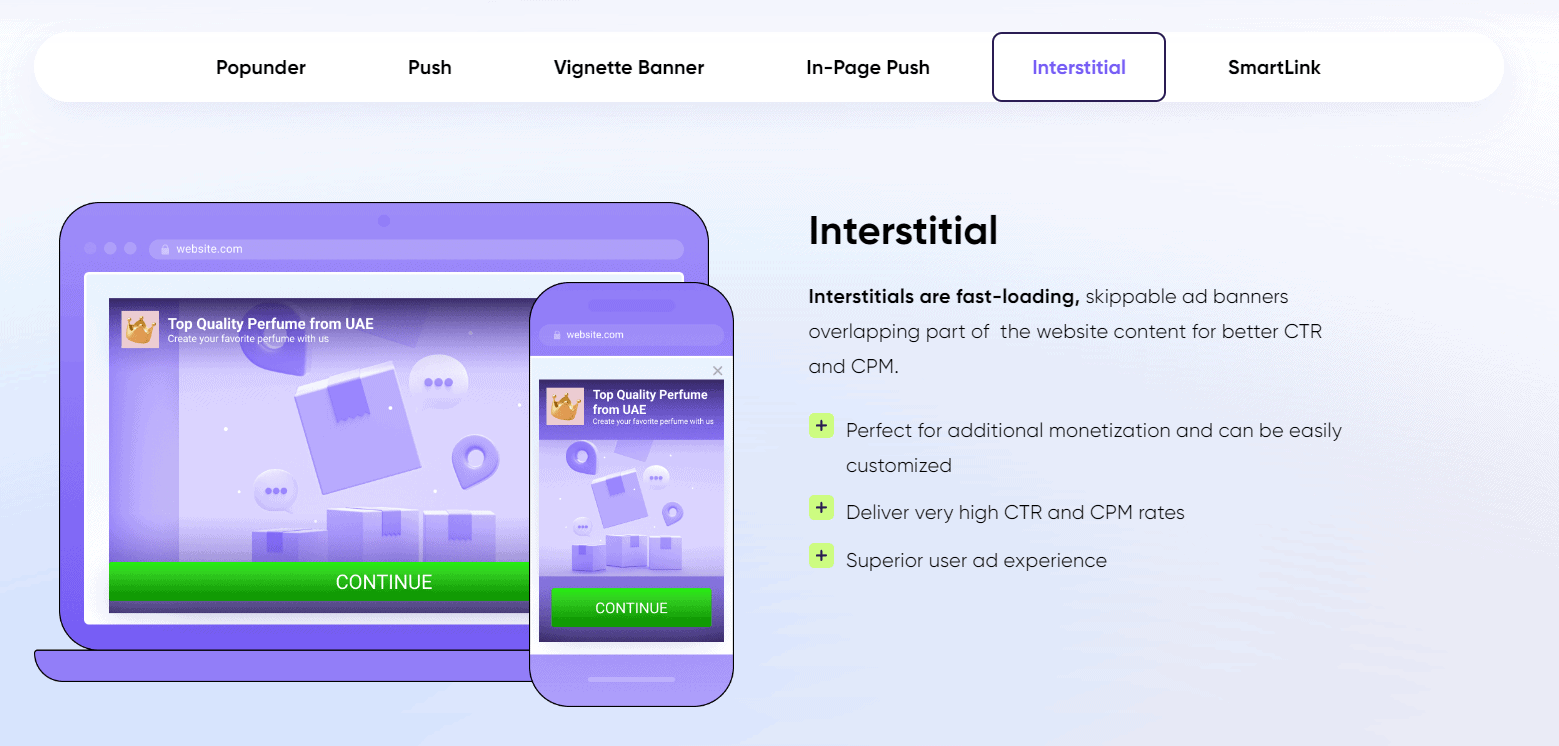 Monetag Interstitial Ad Formats