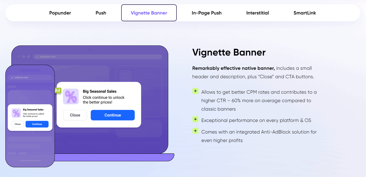 Monetag Vignette Banner Ad Formats