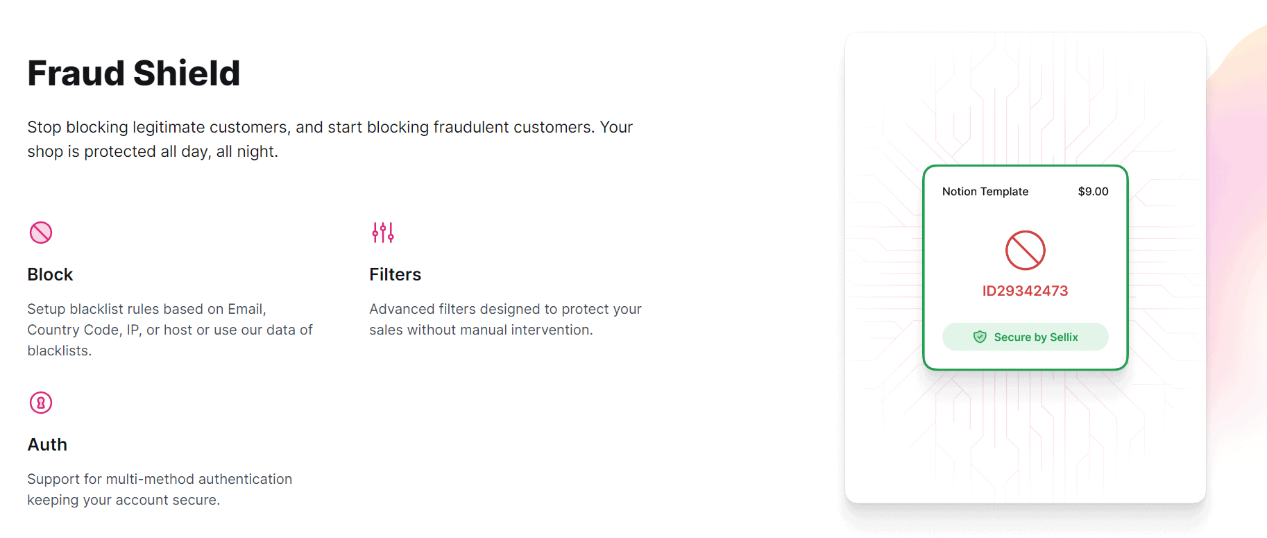 Sellix Fraud Shield Features