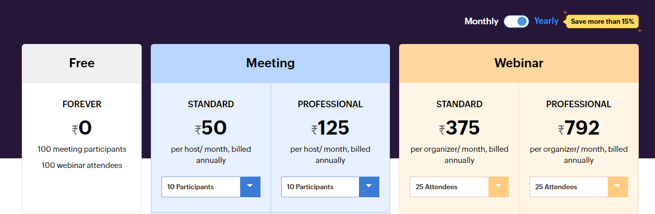 zoho meeting pricing