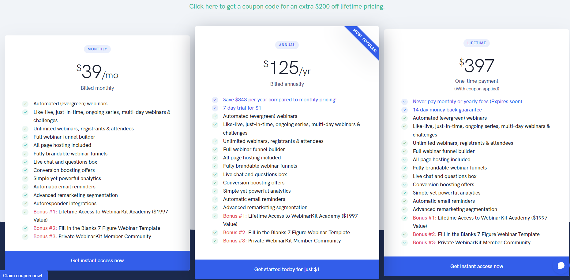 Pricing Of WebinarKit