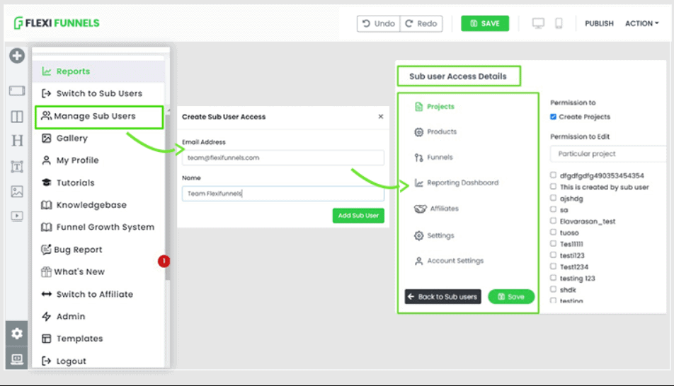 Subusers Access Flexifunnels