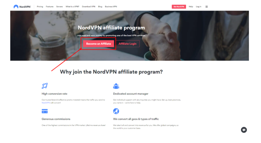 Visit NordVPN's affiliate program webpage