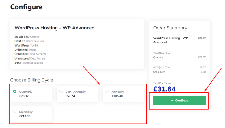 Choose your billing cycle and click on ‘Continue’