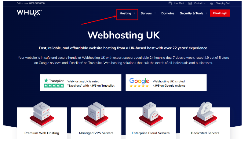 Go to the official website of Webhosting UK