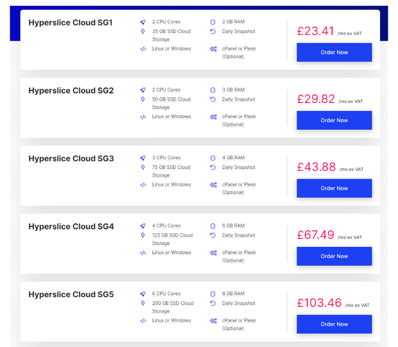 eUKhost Cloud Hosting Pricing