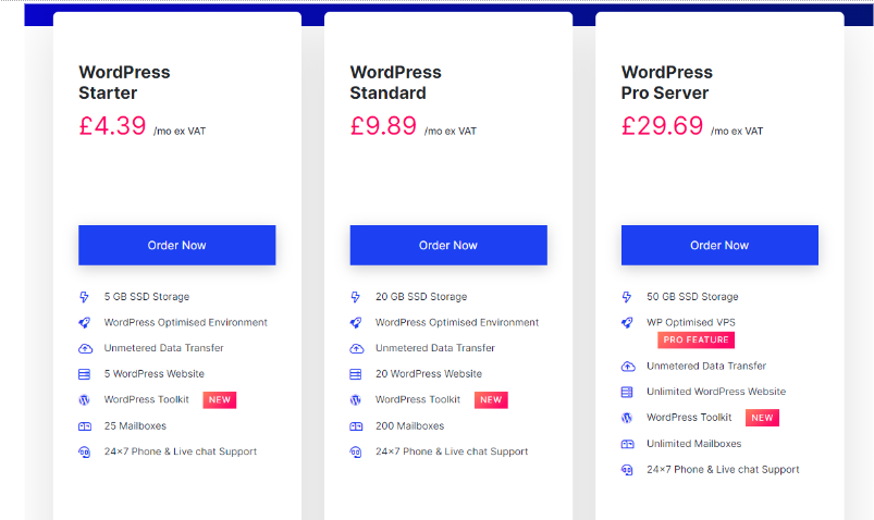 eUKhost WordPress Hosting Pricing