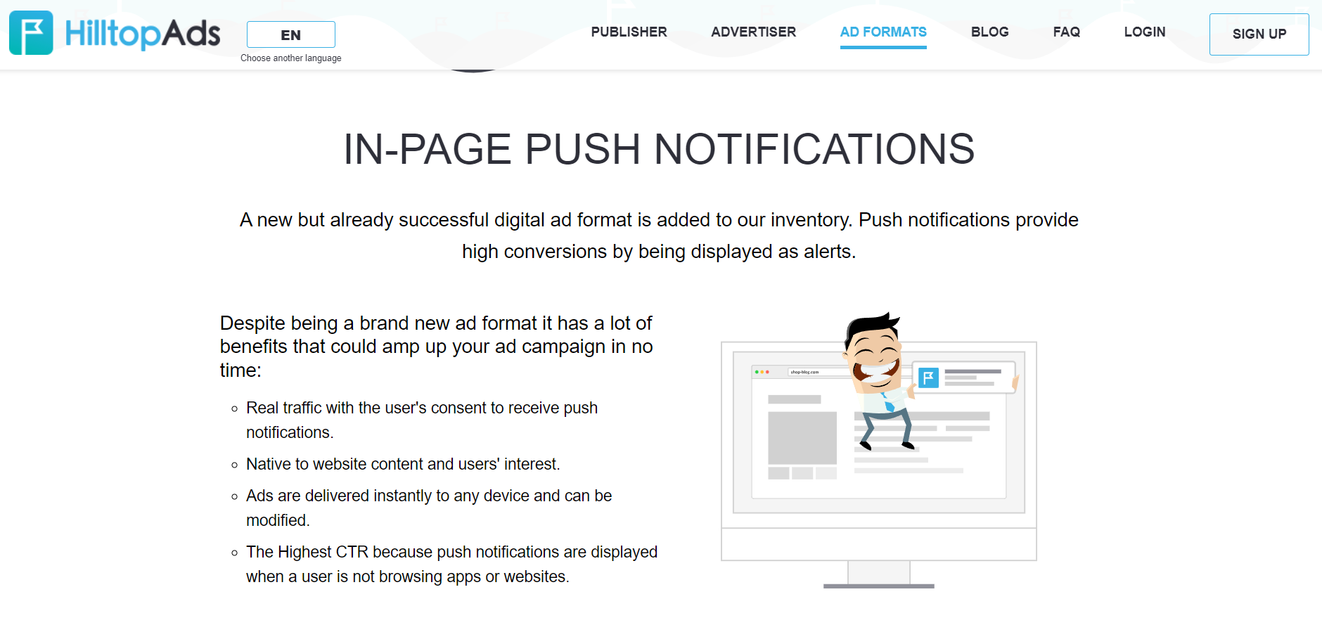 HilltopAds In-page Push Notifications Ad Formats