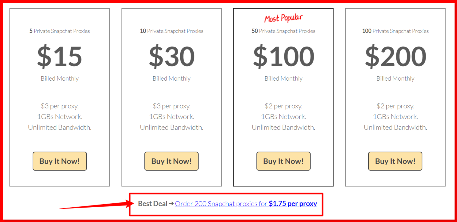 Snapchat Proxies pricing plans