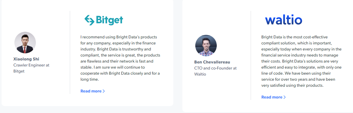 Brightdata testimonials