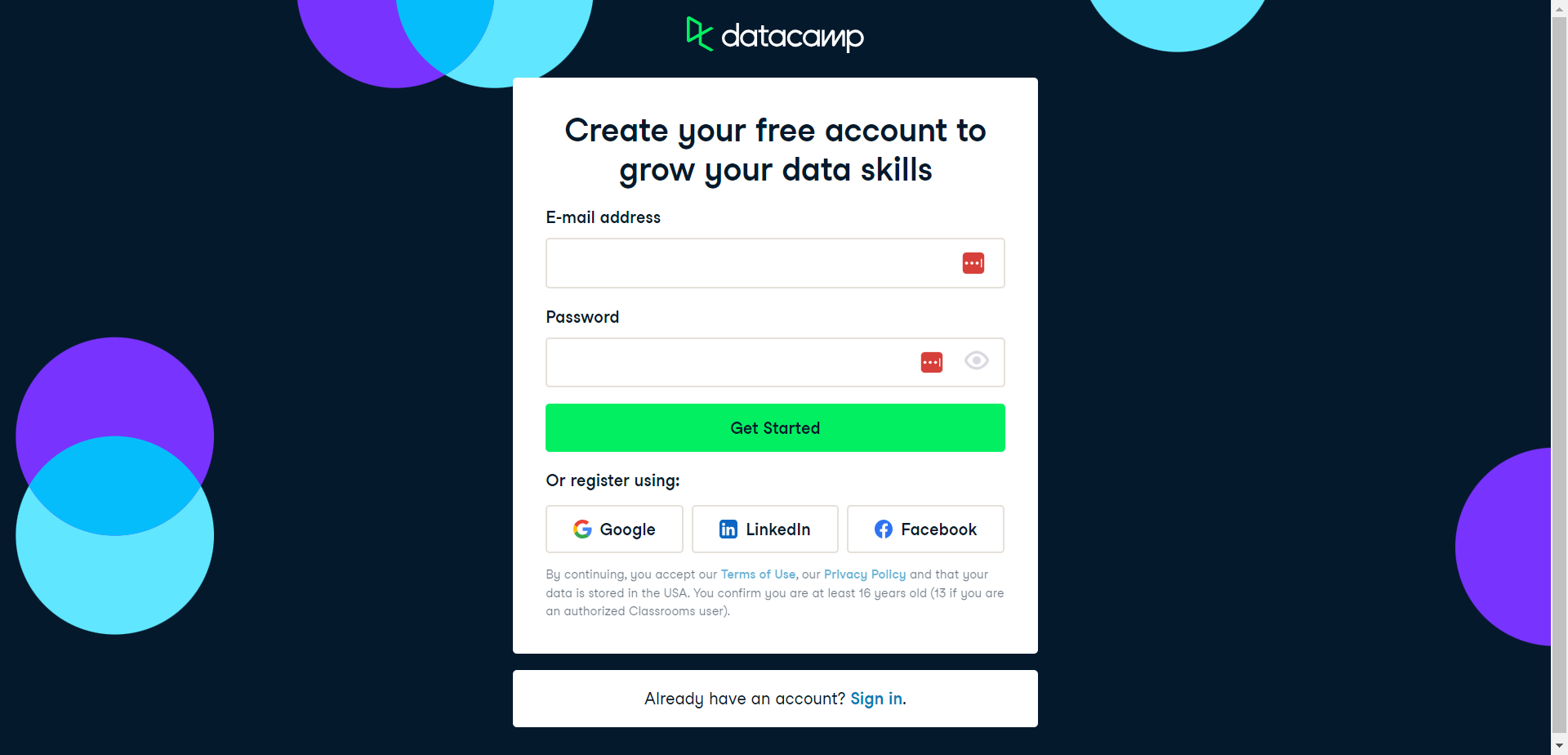 Datacamp account create