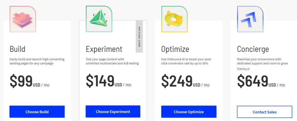 unbounce updated pricing plans