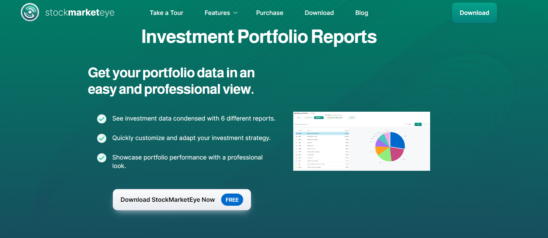 StockEyeMarket Investment Portfolio Reports Features