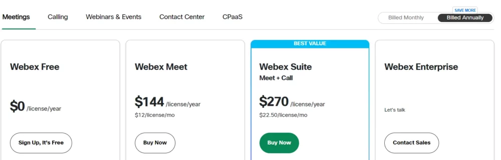 cisco webex pricing plans