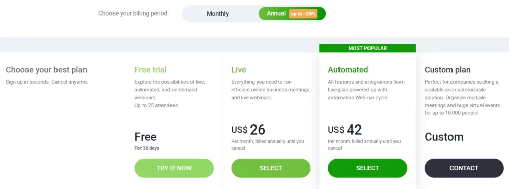 clickmeeting pricing plan