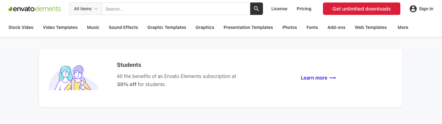 Click on Envato Elements Pricing Page