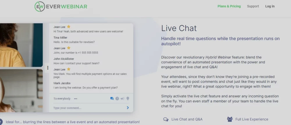 Everwebinar livechat feature