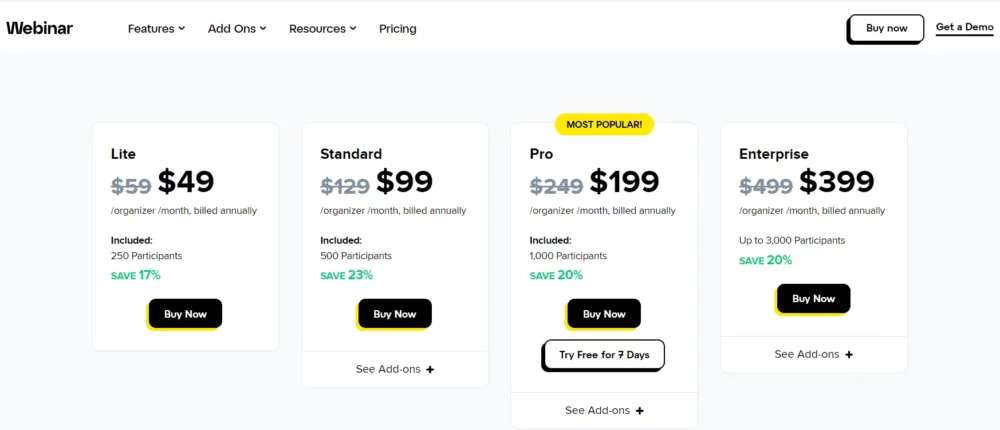 gotowebinar pricing plans