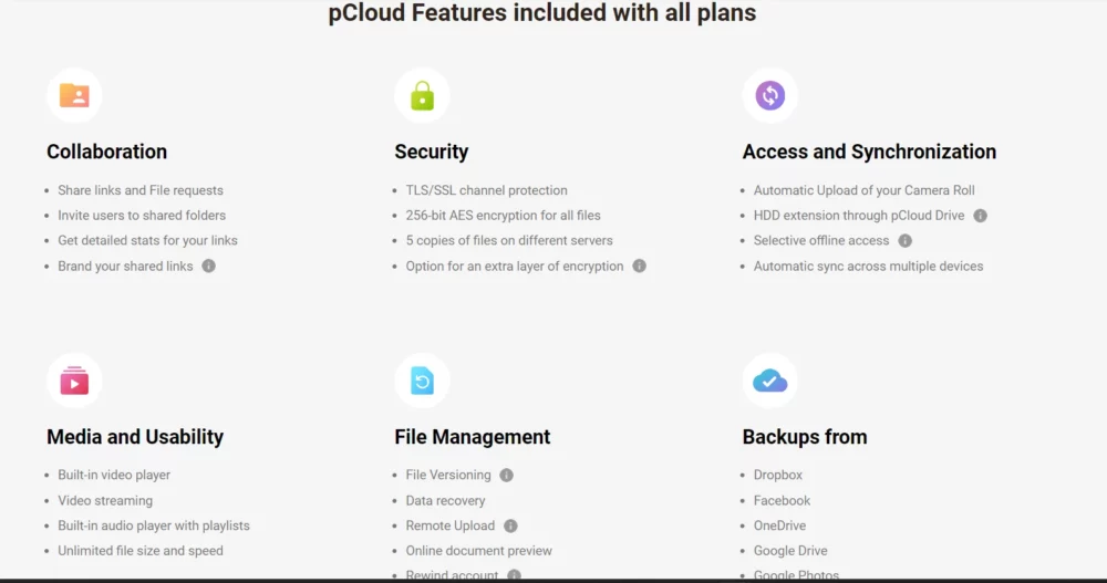 pcloud features