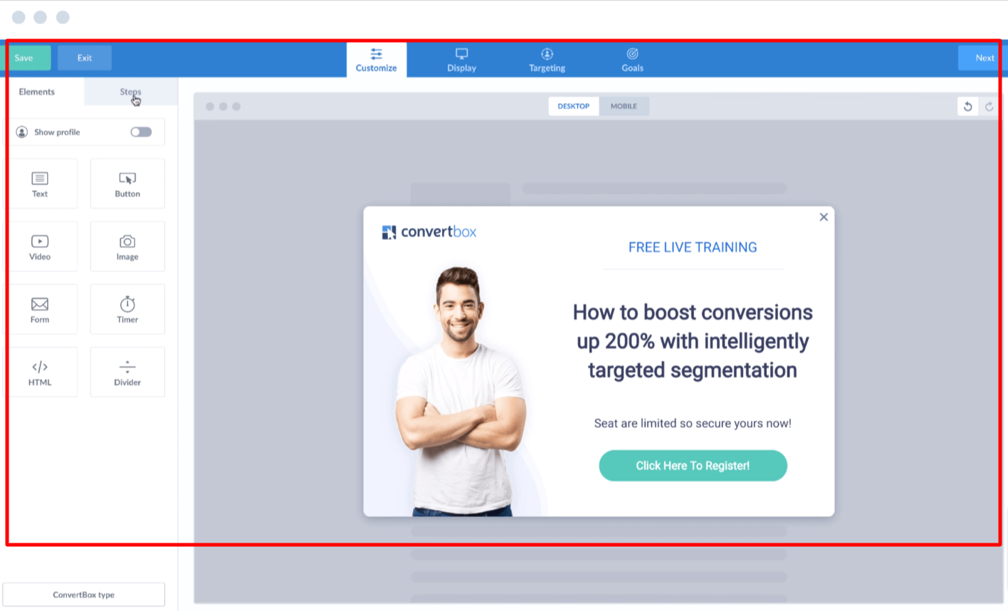 ConvertBox dashboard and interface