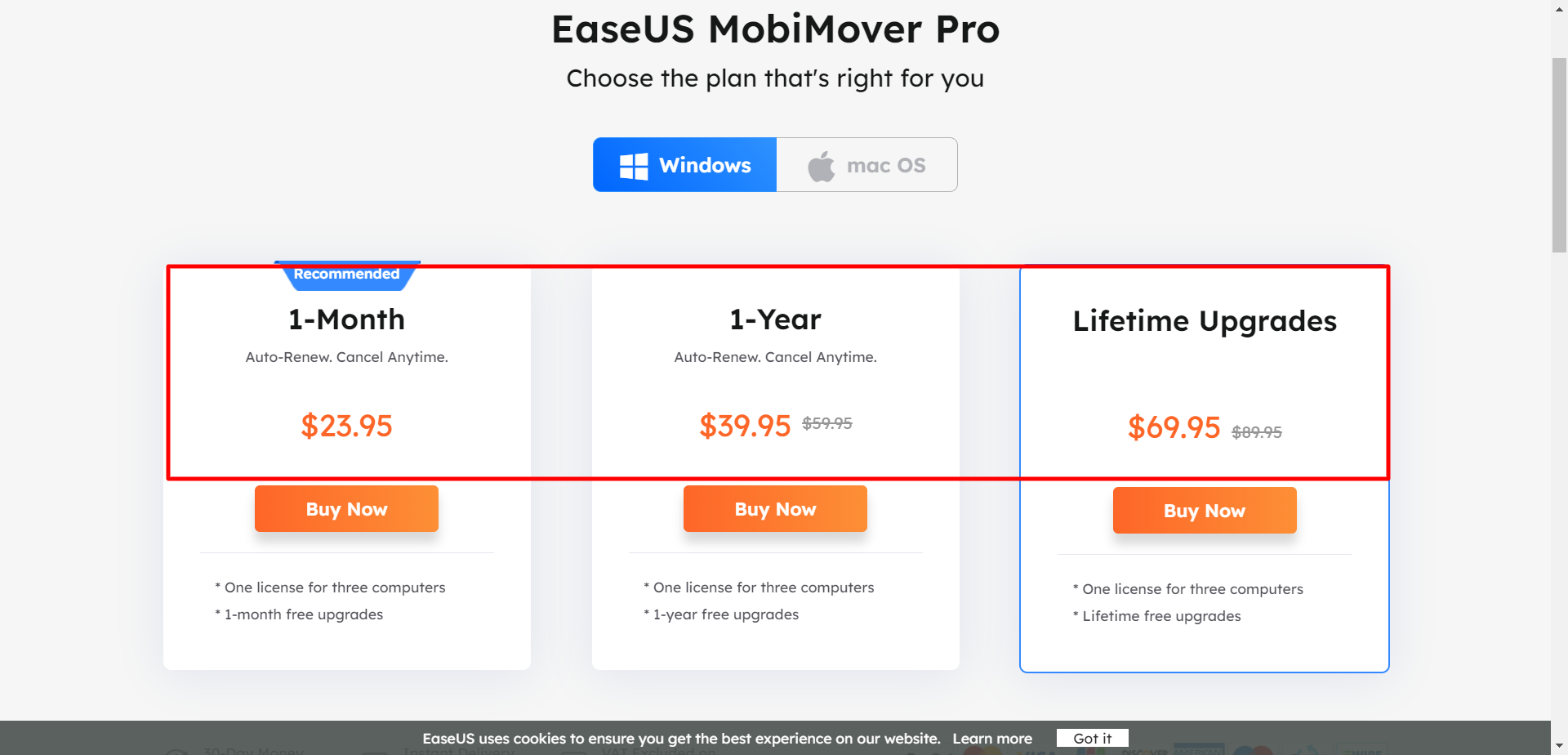 EaseUS Mobimover pricing Windows