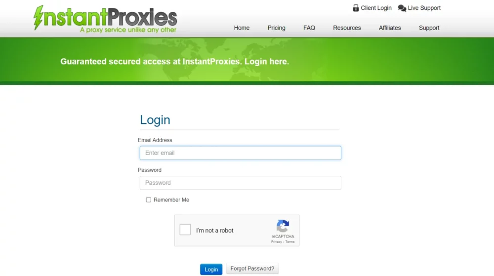 Instantproxies client area login