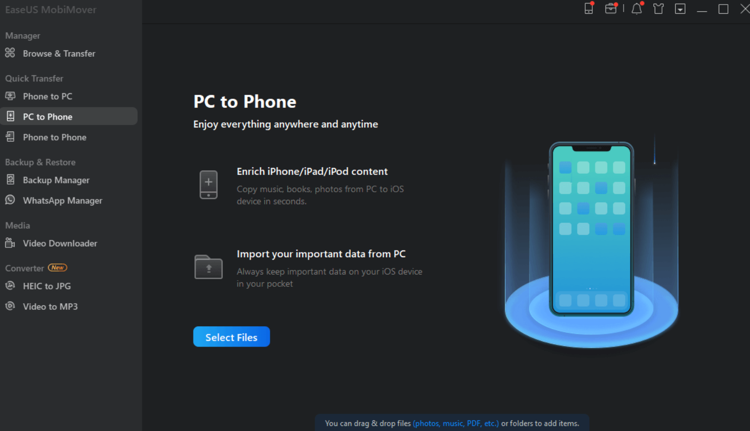 Phone to PC- EaseUs Mobimover