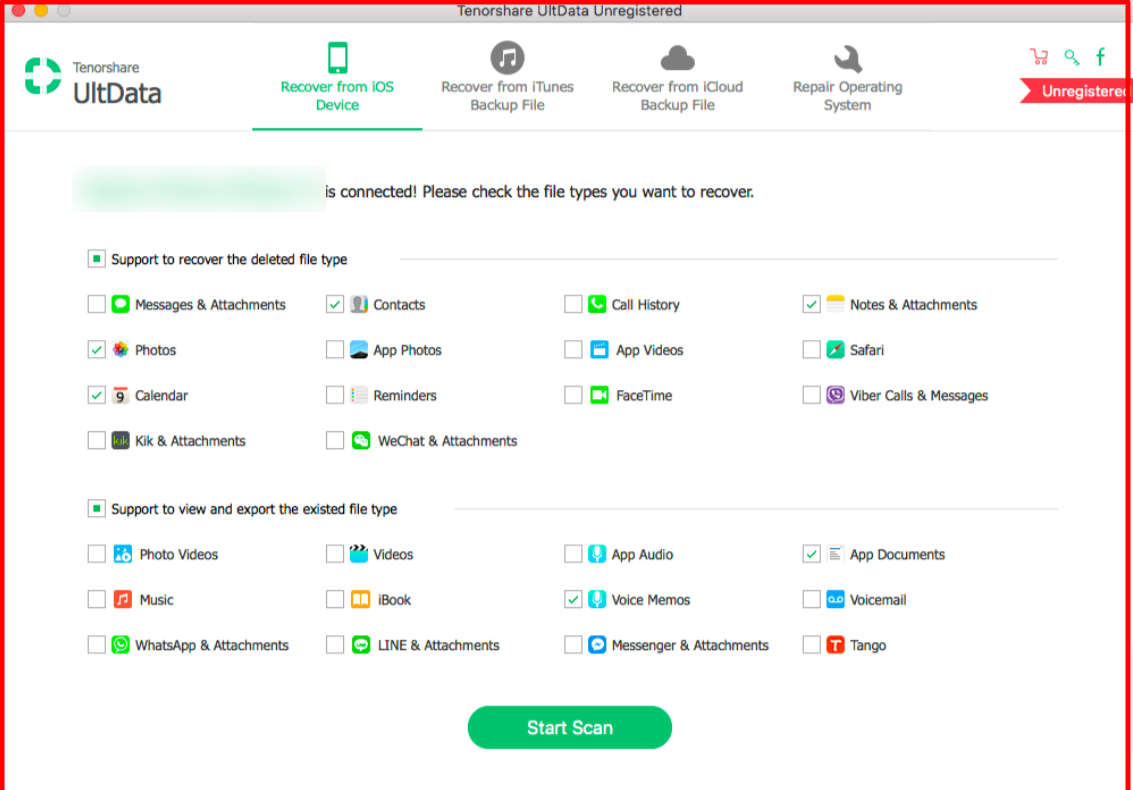 Tenorshare Ultdata Mac- supported data types