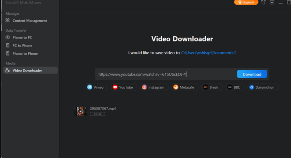 Video downloader- EaseUS Mobimover